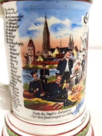 Württemberg, Reservistenkrug eines Angehörigen im Grenadier Regiment König Karl No. 123 Ulm.  Guter Gesamtzustand mit leichten Gebrauchsspuren