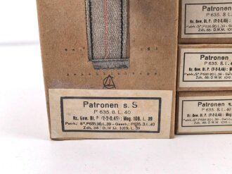 Pappkasten für 300 Schuss Munition 8x 57 ( für K98 ) . 20 Pappschachteln enthalten, alles zusammengehörig. OHNE Inhalt - Complete matching set for 300 K98 rounds, ONLY EMPTY BOXES