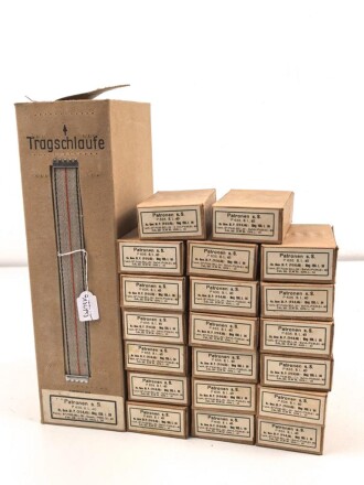 Pappkasten für 300 Schuss Munition 8x 57 ( für K98 ) . 20 Pappschachteln enthalten, alles zusammengehörig. OHNE Inhalt - Complete matching set for 300 K98 rounds, ONLY EMPTY BOXES