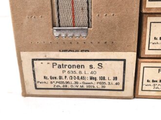 Pappkasten für 300 Schuss Munition 8x 57 ( für K98 ) . 20 Pappschachteln enthalten, alles zusammengehörig. OHNE Inhalt - Complete matching set for 300 K98 rounds, ONLY EMPTY BOXES