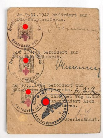 Deutsches Rotes Kreuz, Gruppe Ausweis, Beförderungsurkunden und weitere Papiere einer DRK Wachtführerin