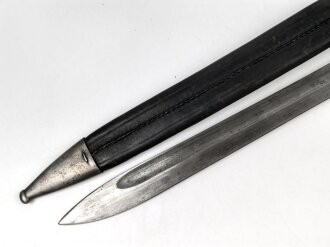 Preussen 1. Weltkrieg, Seitengewehr 98/05 alter Art mit Lederscheide. Abnahme von Simson & Co Suhl.