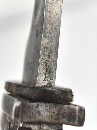 Preussen 1. Weltkrieg, Seitengewehr 98/05 alter Art mit Lederscheide. Abnahme von Simson & Co Suhl.