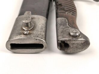 Preussen 1. Weltkrieg, Seitengewehr 98/05 alter Art mit Lederscheide. Abnahme von Simson & Co Suhl.