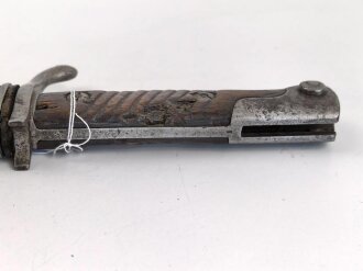 Preussen 1. Weltkrieg, Seitengewehr 98/05 alter Art mit Lederscheide. Abnahme von Simson & Co Suhl.