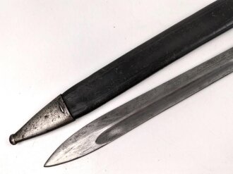 Preussen 1. Weltkrieg, Seitengewehr 98/05 alter Art mit Lederscheide. Abnahme von Simson & Co Suhl.