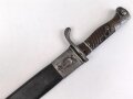 Preussen 1. Weltkrieg, Seitengewehr 98/05 alter Art mit Lederscheide. Abnahme von Simson & Co Suhl.