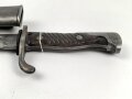 Preussen 1. Weltkrieg, Seitengewehr 98/05 alter Art mit Lederscheide. Abnahme von Simson & Co Suhl.
