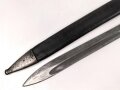 Preussen 1. Weltkrieg, Seitengewehr 98/05 alter Art mit Lederscheide. Abnahme von Simson & Co Suhl.