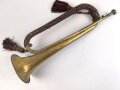 Frankreich, Messingtrompete mit Banderol, vermutlich für Kavallerie. Datiert 1865