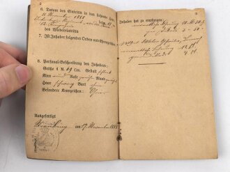 Bayern, Soldbuch eines Gefreiten im 11. Infanterie-Regiment „von der Tann“. Ausgefertigt 1888, wenige Einträge