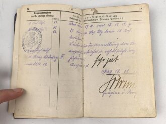 Bayern, Militär-Paß  eines Infanteristen im 11. Infanterie-Regiment „von der Tann“. Diensteintritt 1907. Ist im Reiten und in der Pferdepflege ausgebildet. Frankreichfeldzug, Schlacht bei verdun