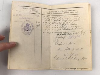 Bayern, Militär-Paß  eines Infanteristen im 11. Infanterie-Regiment „von der Tann“. Diensteintritt 1907. Ist im Reiten und in der Pferdepflege ausgebildet. Frankreichfeldzug, Schlacht bei verdun