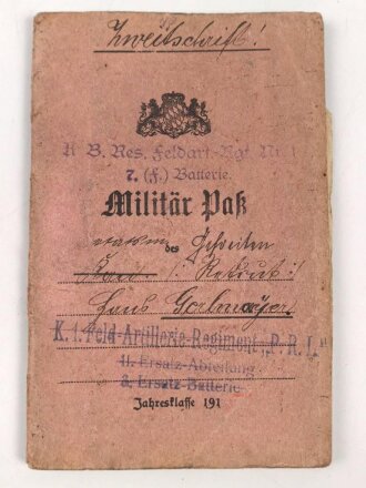 Bayern, Militär-Paß  eines Gefreiten im Res....