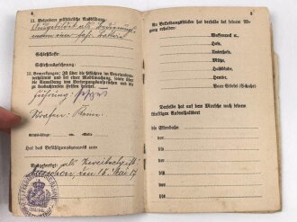 Bayern, Militär-Paß  eines Gefreiten im Res. Feldartillerie Rgt Nr. 1, Diensteintritt 1915.
