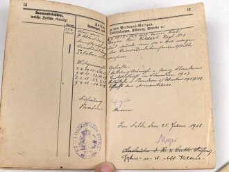 Bayern, Militär-Paß  eines Gefreiten im Res. Feldartillerie Rgt Nr. 1, Diensteintritt 1915.