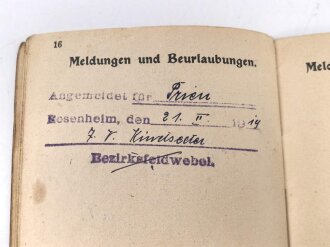 Bayern, Militär-Paß  eines Gefreiten im Res. Feldartillerie Rgt Nr. 1, Diensteintritt 1915.