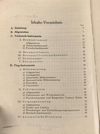 Flugzeugbau und Luftfahrt "Flugzeug-Instrumente" datiert 1934. 99 Seiten, DIN A5