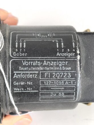 Luftwaffe elektischer Vorratsanzeiger Fl 20723 , so in Ju 88 verbaut, Funktion nicht geprüft