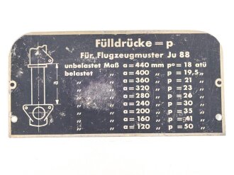 Luftwaffe, Aluminiumtafel " Fülldrücke...