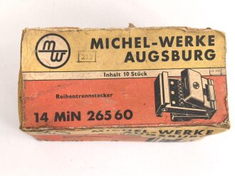 Luftwaffe , 10 Stück Reihentrennstecker " 14 MIN 265 60" in originaler Umverpackung der " Michel-Werke Augsburg"  Ungereinigter Dachbodenfund