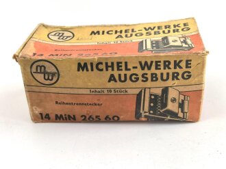 Luftwaffe , 10 Stück Reihentrennstecker " 14 MIN 265 60" in originaler Umverpackung der " Michel-Werke Augsburg"  Ungereinigter Dachbodenfund