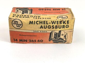 Luftwaffe , 10 Stück Reihentrennstecker " 14 MIN 265 60" in originaler Umverpackung der " Michel-Werke Augsburg"  Ungereinigter Dachbodenfund