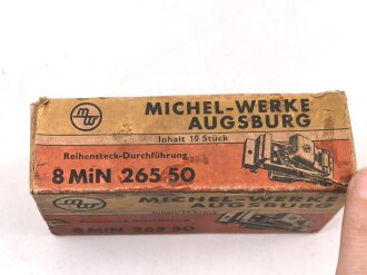 Luftwaffe , 10 Stück Reihensteckdurchführung " 8 MIN 265 50" in originaler Umverpackung der " Michel-Werke Augsburg"  Ungereinigter Dachbodenfund