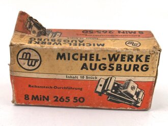 Luftwaffe , 10 Stück Reihensteckdurchführung " 8 MIN 265 50" in originaler Umverpackung der " Michel-Werke Augsburg"  Ungereinigter Dachbodenfund