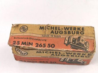 Luftwaffe , 8 Stück Reihensteckdurchführung " 8 MIN 265 50" in originaler Umverpackung der " Michel-Werke Augsburg"  Ungereinigter Dachbodenfund