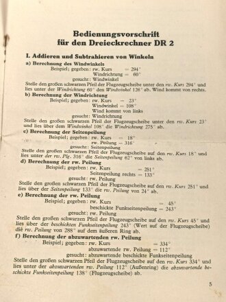 Luftwaffe, Beschreibung des Dreieckrechners DR2, 16 Seiten, DIN A5, C.Plath hamburg