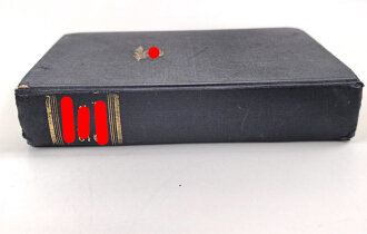 Adolf Hitler "Mein Kampf" blaue Ganzleinenausgabe in stark gebrauchtem Zustand, Führerbild fehlt, Wasserschaden