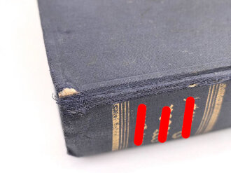 Adolf Hitler "Mein Kampf" blaue Ganzleinenausgabe in stark gebrauchtem Zustand, Führerbild fehlt, Wasserschaden