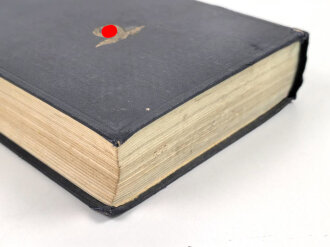 Adolf Hitler "Mein Kampf" blaue Ganzleinenausgabe in stark gebrauchtem Zustand, Führerbild fehlt, Wasserschaden