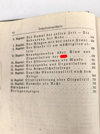 Adolf Hitler "Mein Kampf" blaue Ganzleinenausgabe in stark gebrauchtem Zustand, Führerbild fehlt, Wasserschaden