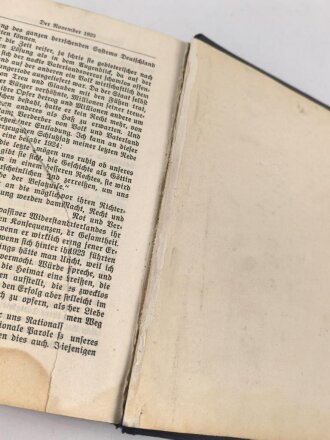 Adolf Hitler "Mein Kampf" blaue Ganzleinenausgabe in stark gebrauchtem Zustand, Führerbild fehlt, Wasserschaden
