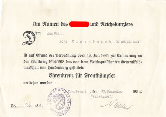1. Weltkrieg und Weimarer Republik, Urkundengruppe eines...