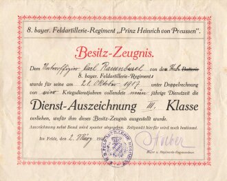 1. Weltkrieg und Weimarer Republik, Urkundengruppe eines bayrischen Frontkämpfers.