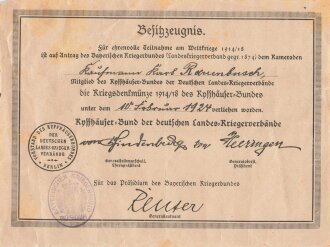 1. Weltkrieg und Weimarer Republik, Urkundengruppe eines bayrischen Frontkämpfers.
