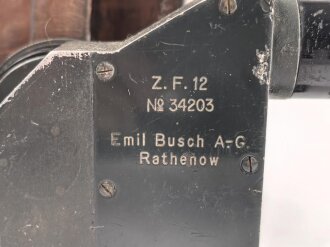 1. Weltkrieg Zielfernrohr ZF12 für MG 08 und 08/15. Gute Durchsicht und Absehen, Originallack. Hersteller Emil Busch Rathenow, in zugehörigem Behälter