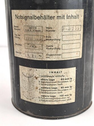 Luftwaffe, Notsignalbehälter für Leuchtpistole im Flugzeug. Originallack, datiert 1944