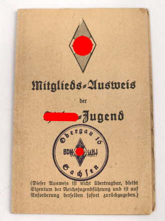 BDM Mitgliedausweis, Gebiet 16 Obergau, Sachsen, datiert...