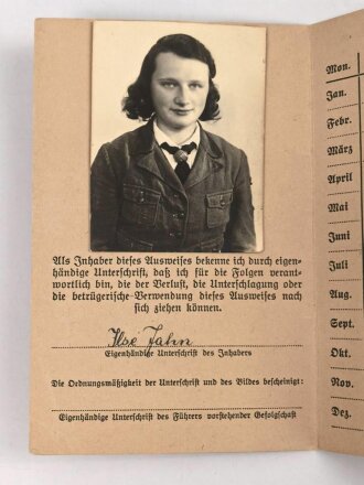 BDM Mitgliedausweis, Gebiet 16 Obergau, Sachsen, datiert 3.1.1938