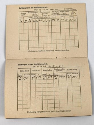 Urkundenheft zum SA Sportabzeichen in bronze für einen Angehörigen der SA aus Dingolfing mit Hülle, 1942