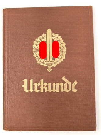 Urkundenheft zum SA Sportabzeichen in bronze für einen Angehörigen der SA aus Dingolfing mit Hülle, 1942