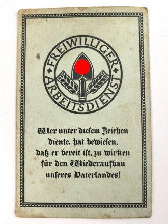 Freiwilliger Arbeitsdienst, Arbeitspaß, datiert 1934