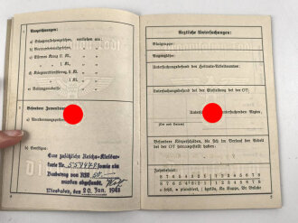 Organisation Todt - Dienstbuch eines Angehörigen aus Dingelfing, datiert 1940