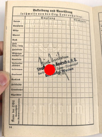 Organisation Todt - Dienstbuch eines Angehörigen aus Dingelfing, datiert 1940