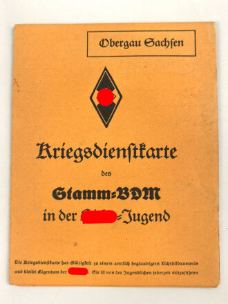 Kriegsdienstkarte des Stamm-BDM in der Hilter-Jugend,...