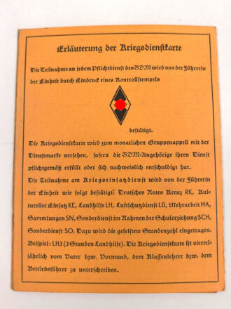 Kriegsdienstkarte des Stamm-BDM in der Hilter-Jugend, Kamenz Untergau 178, datiert 1941, dazu ein Heftchen